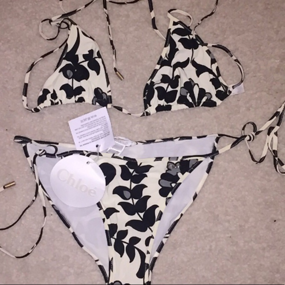 Chloe Black & White Floral String Bikini (medium)